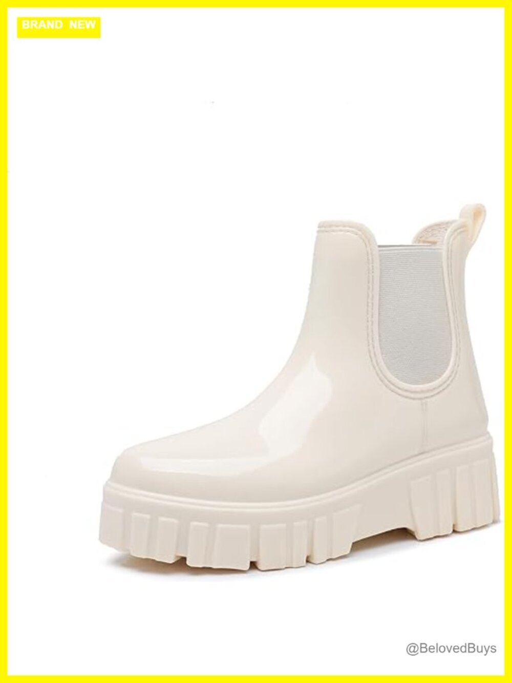 Waterproof Chelsea Rain Boots with Chunky Platform Heel, Non-Slip Rubber Sole